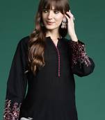 Black embroidered pure cotton kurta trouser set