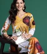 Off white printed pure cotton kurta trouser set