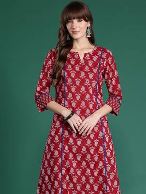 Maroon printed pure cotton kurta trouser set 1