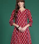 Maroon printed pure cotton kurta trouser set