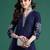 Navy blue embroidered pure cotton kurta trouser set