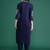 Navy blue embroidered pure cotton kurta trouser set