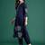 Navy blue embroidered pure cotton kurta trouser set