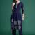 Navy blue embroidered pure cotton kurta trouser set