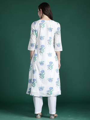White printed pure cotton kurta trouser set 2