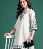 Off white embroidered pure cotton kurta trouser set