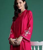 Pink embroidered silk kurta trouser set