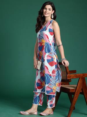 White printed pure cotton kurta trouser set 4
