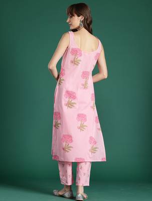 Pink printed pure cotton kurta trouser set 2