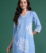 Blue printed pure cotton kurta trouser set