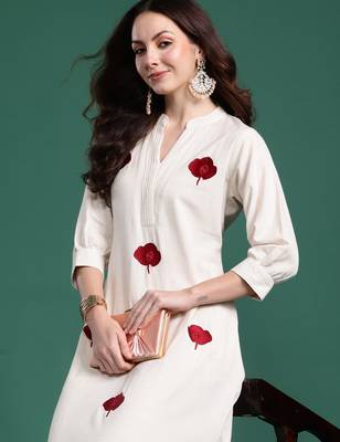 White embroidered pure cotton kurta trouser set 1