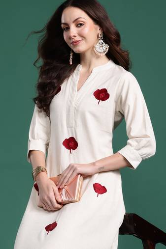 White embroidered pure cotton kurta trouser set