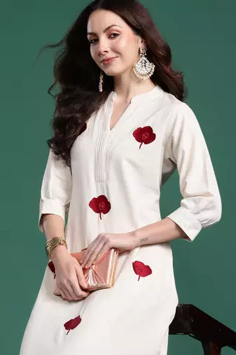 White embroidered pure cotton kurta trouser set