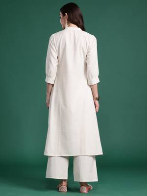White embroidered pure cotton kurta trouser set 2