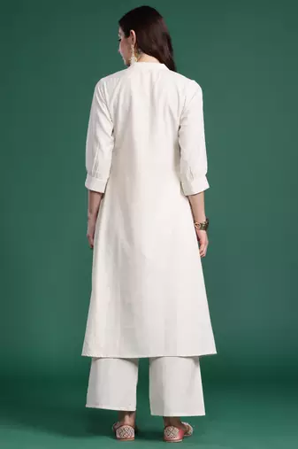 White embroidered pure cotton kurta trouser set
