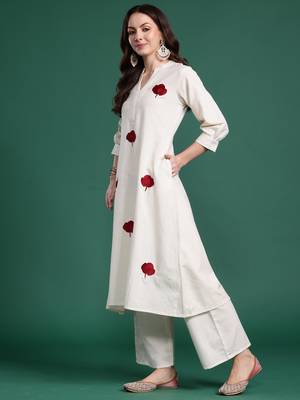 White embroidered pure cotton kurta trouser set 3