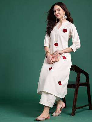 White embroidered pure cotton kurta trouser set 4