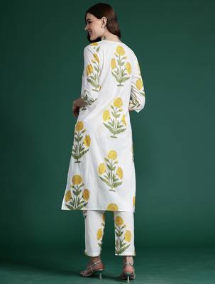 White printed pure cotton kurta trouser set 2