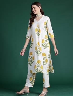 White printed pure cotton kurta trouser set 3