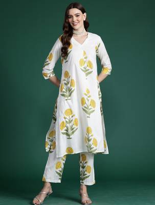 White printed pure cotton kurta trouser set 4