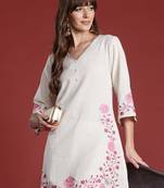 Off white embroidered pure cotton kurta trouser set