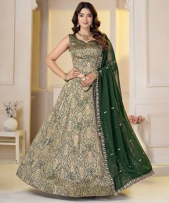 Green Brocade Zari Weaving lehenga choli set 1