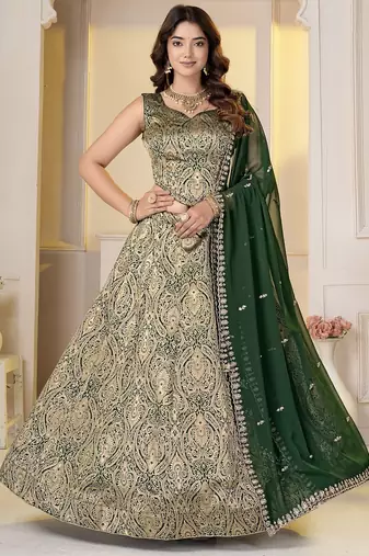 Green Brocade Zari Weaving lehenga choli set