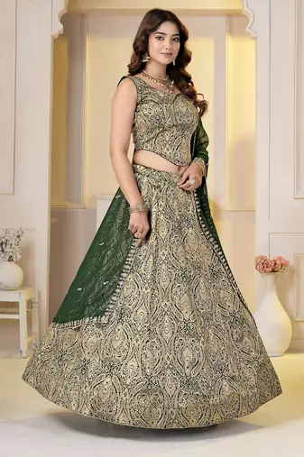 Green Brocade Zari Weaving lehenga choli set