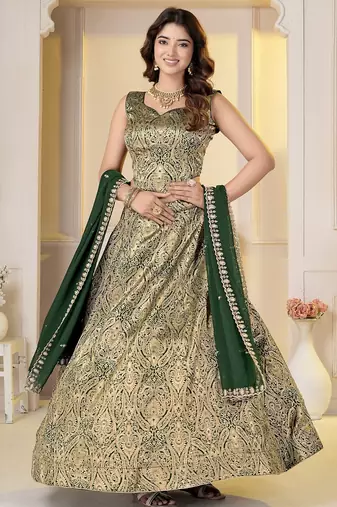 Green Brocade Zari Weaving lehenga choli set
