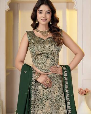 Green Brocade Zari Weaving lehenga choli set 4