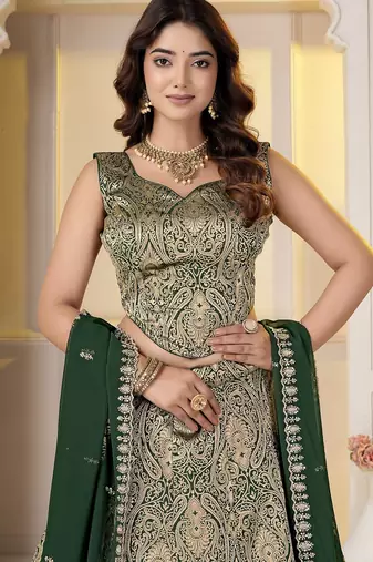 Green Brocade Zari Weaving lehenga choli set
