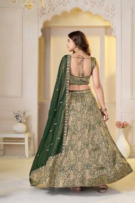 Green Brocade Zari Weaving lehenga choli set 5