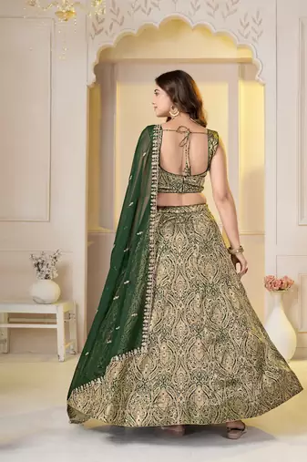 Green Brocade Zari Weaving lehenga choli set