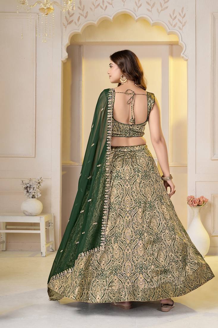 Green Brocade Zari Weaving lehenga choli set