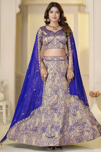 Royal Blue Brocade Zari Weaving lehenga choli set