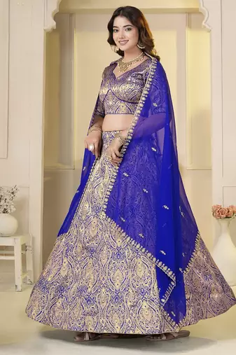 Royal Blue Brocade Zari Weaving lehenga choli set