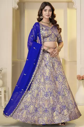 Royal Blue Brocade Zari Weaving lehenga choli set