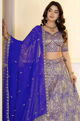 Royal Blue Brocade Zari Weaving lehenga choli set