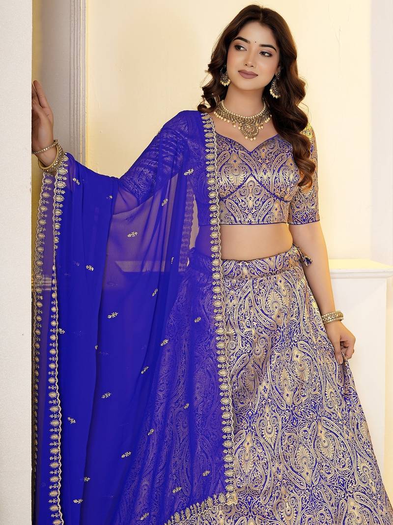 Royal Blue Brocade Zari Weaving lehenga choli set