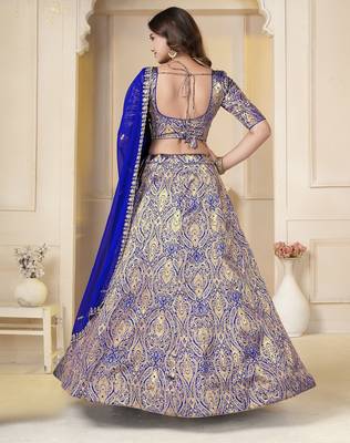 Royal Blue Brocade Zari Weaving lehenga choli set 5
