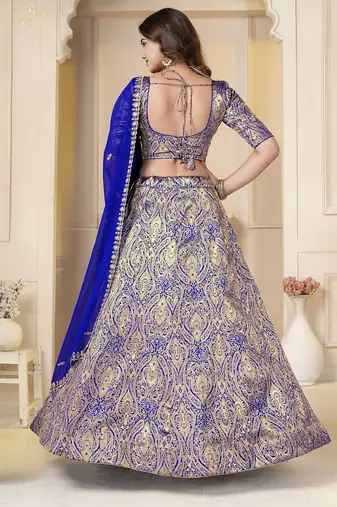 Royal Blue Brocade Zari Weaving lehenga choli set
