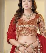 Red Brocade Zari Weaving lehenga choli set