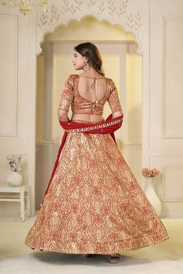 Red Brocade Zari Weaving lehenga choli set 5