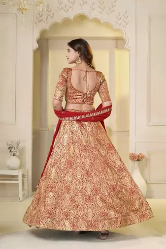 Red Brocade Zari Weaving lehenga choli set