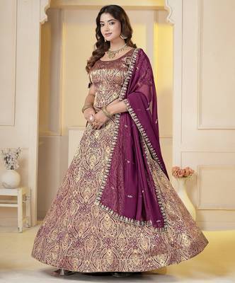 Wine Brocade Zari Weaving lehenga choli set 2