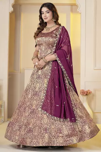 Wine Brocade Zari Weaving lehenga choli set