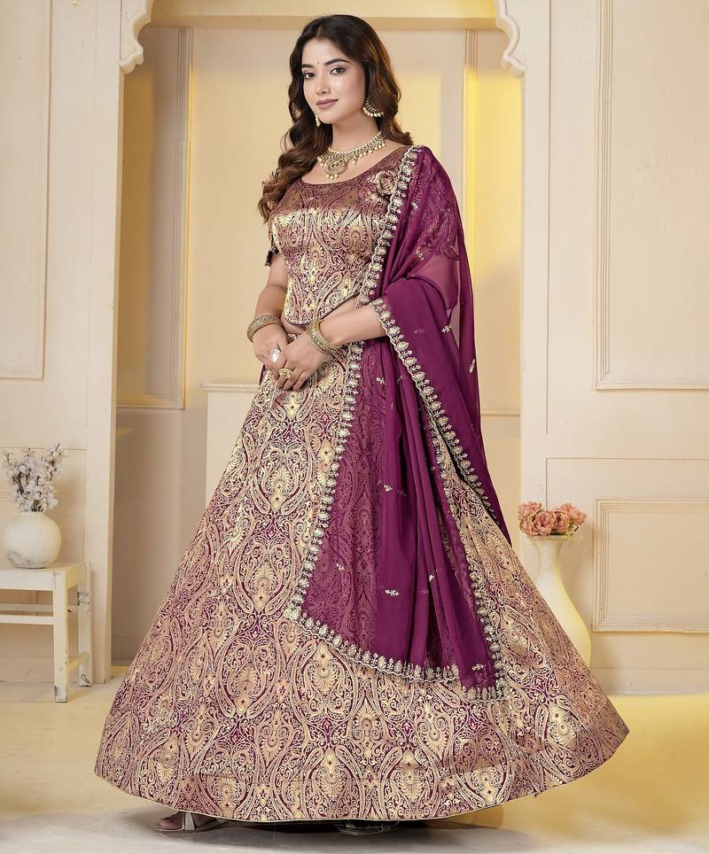 Wine Brocade Zari Weaving lehenga choli set