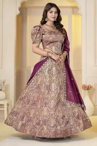 Wine Brocade Zari Weaving lehenga choli set