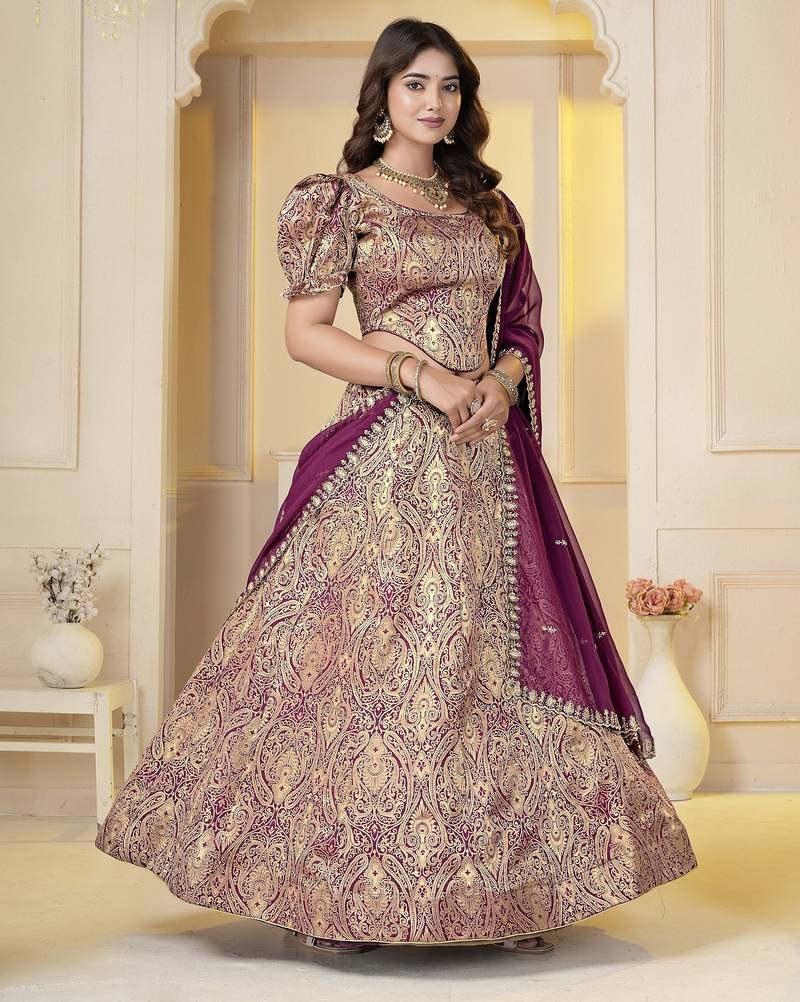 Wine Brocade Zari Weaving lehenga choli set