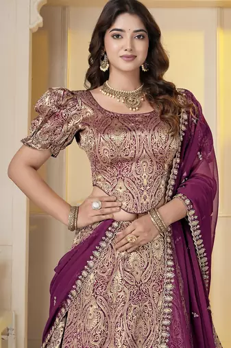 Wine Brocade Zari Weaving lehenga choli set